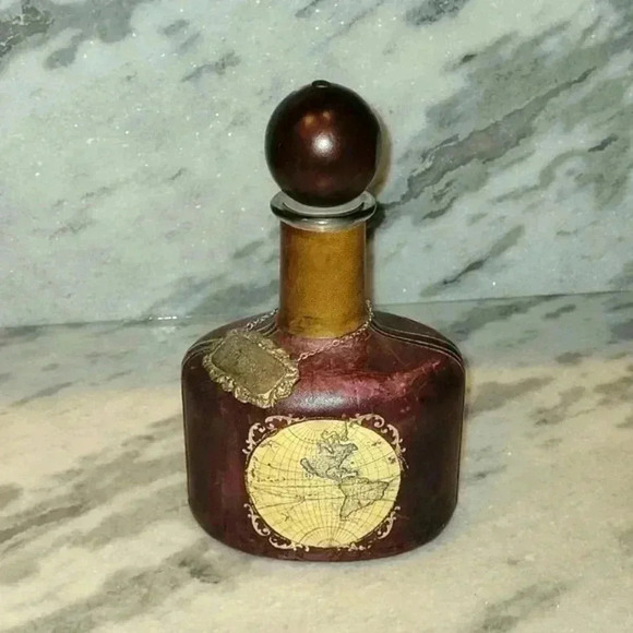 Decanter decorative empty Leather Map Decor Bourbon bottle - Picture 1 of 11